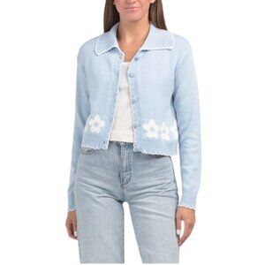 LUSH Collared Cardigan With Flower Details